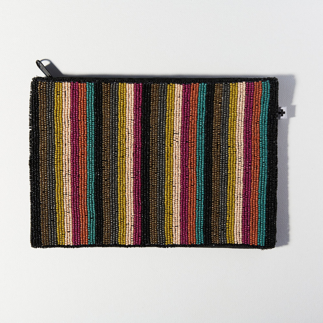 Multicolor Muted Hue Thin Stripe Seed Bead Clutch