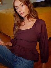 Load image into Gallery viewer, Tiana Smocked Puff Sleeve Tee - Garnet
