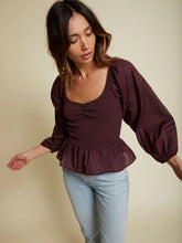 Load image into Gallery viewer, Tiana Smocked Puff Sleeve Tee - Garnet

