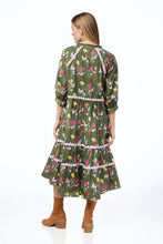 Load image into Gallery viewer, Olive Floral Midi Tiered Dress
