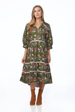 Load image into Gallery viewer, Olive Floral Midi Tiered Dress
