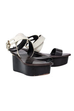 Load image into Gallery viewer, Tory Burch &quot;Mino&quot; Brown + White Leather Strap Stacked Wedge -9
