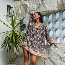 Load image into Gallery viewer, Mocha Floral Tunic Top/Mini Dress
