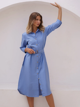 Load image into Gallery viewer, Linen Shirt Dress - Caribbean Blue

