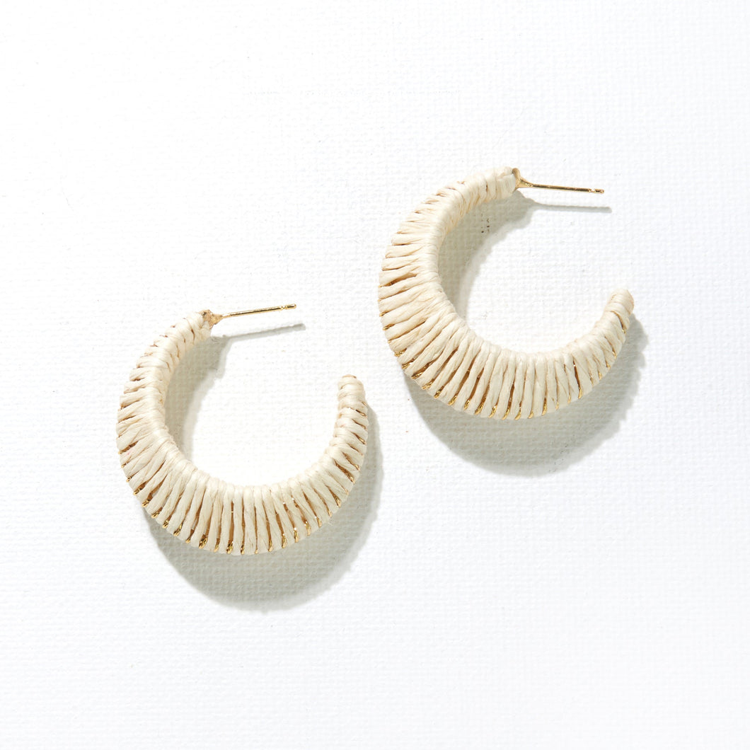 Raffia Wrapped Brass Hoops - Ivory