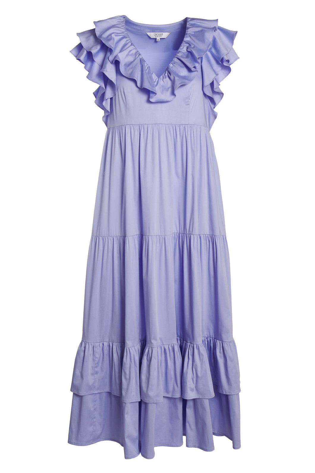 Lilac Tiered Ruffle Sleeve Cotton Maxi Dress