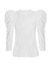Load image into Gallery viewer, Off White High Neck 3/4 Puff Sleeve Tee
