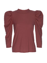 Load image into Gallery viewer, Rust High Neck 3/4 Puff Sleeve Tee
