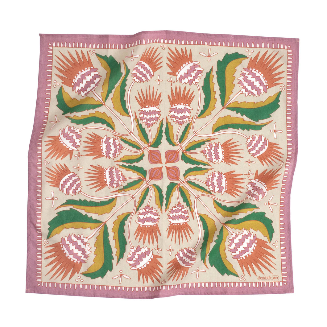 Muted Pink, Tan and Green Cotton Bandana