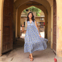 Load image into Gallery viewer, Shaila Cotton Block Print Dress in Blue &amp; Yellow
