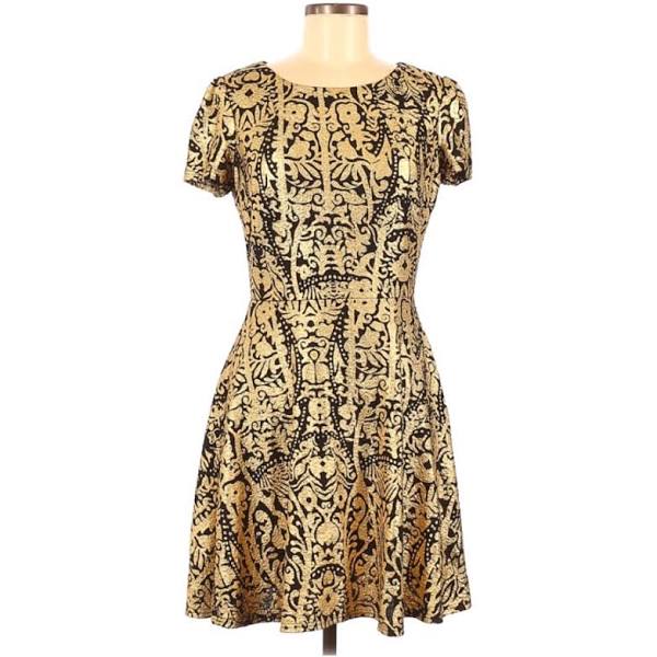 Black and Gold Ark & Co Fit and Flare Dress - Small