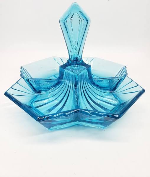 Pyramid Turquoise Indiana Glass Divided Relish Dish