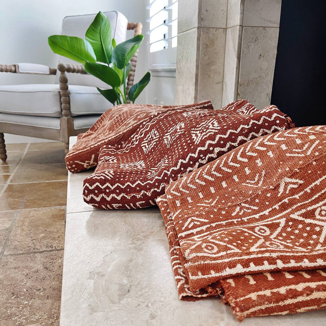 Rust Symbols Mudcloth Blanket
