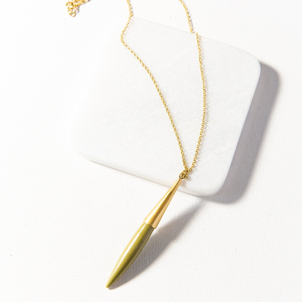 Olive Brass and Ceramic Spike Necklace