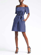 Load image into Gallery viewer, Banana Republic Blue Eyelet Off The Shoulder Dress

