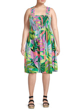 Load image into Gallery viewer, Terra &amp; Sky Tropical Smocked Sleeveless Dress- 0X
