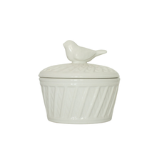 Load image into Gallery viewer, Horchow White Lidded Dish with Bird
