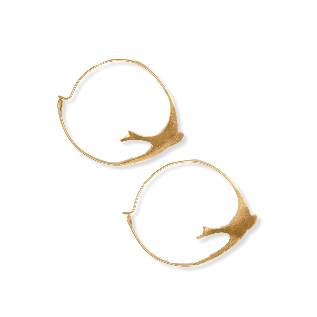 Brass Circle Bird Earrings