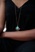 Load image into Gallery viewer, Crescent Turquoise and Brass Necklace
