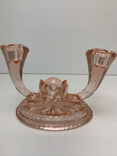 Load image into Gallery viewer, Vintage Pink Glass Double Candle Stick Holders
