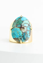 Load image into Gallery viewer, Large Adjustable Gold &amp; Turquoise Ring
