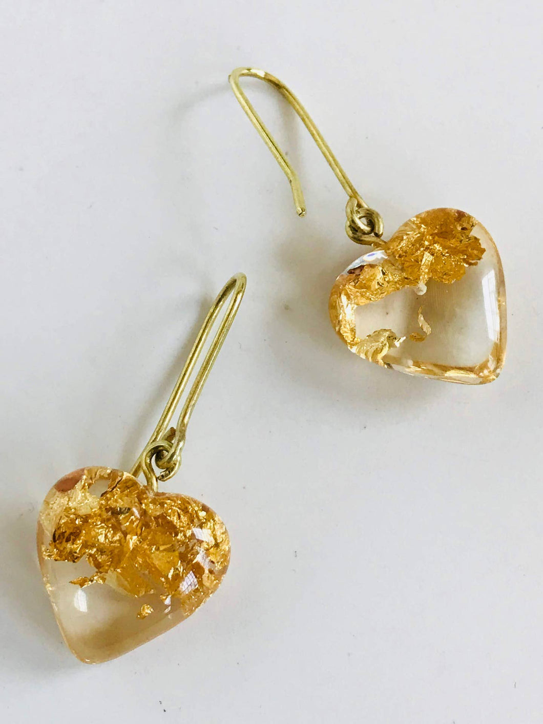 Eco-Resin Heart Corazon Earrings With Gold Leaves