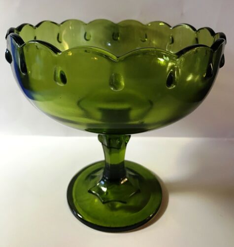 Indiana Glass Olive Green Scallop Teardrop Compote