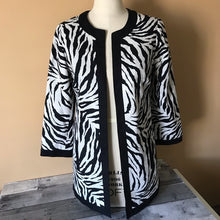 Load image into Gallery viewer, Thrifted Chico&#39;s Zebra Open Jacket - Large
