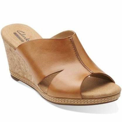 Clarks Tan Leather and Cork Wedges - 8.5