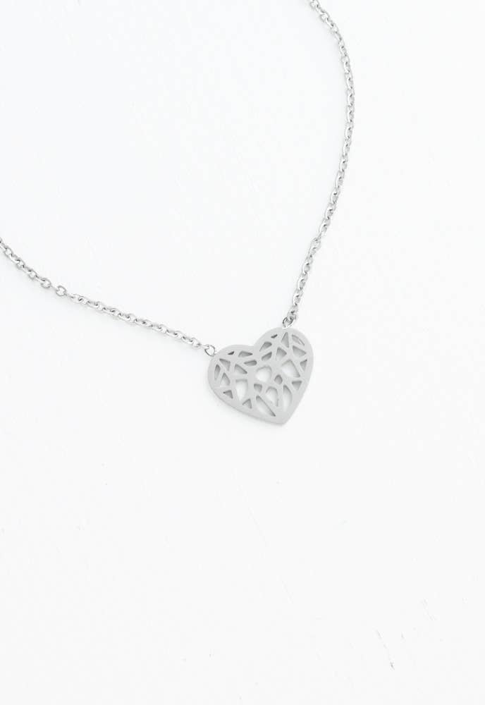 Mosaic Silver Heart Necklace