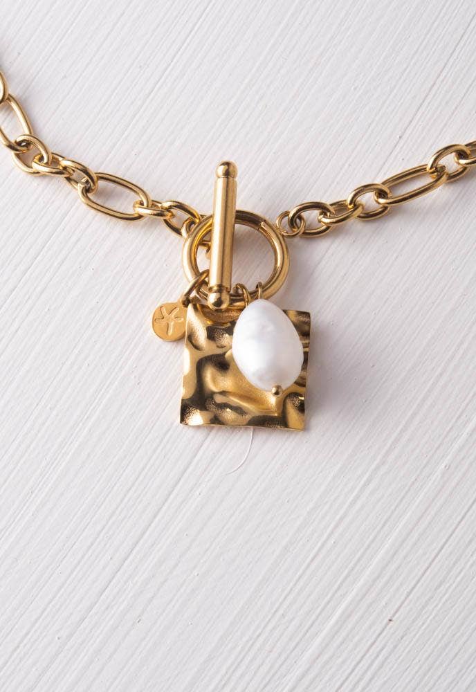 Amber Gold & Pearl Chain Necklace