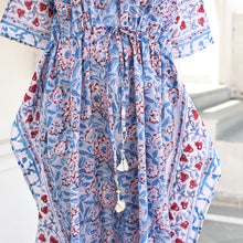 Load image into Gallery viewer, Red, White, and Blue Block Printed Kaftan Resort Dress
