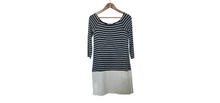 Load image into Gallery viewer, Bailey 44 Grey Striped Dress w/ Faux Leather Drop Waist- L
