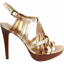 Load image into Gallery viewer, DVF Gold Strappy Platform Heels - 9.5
