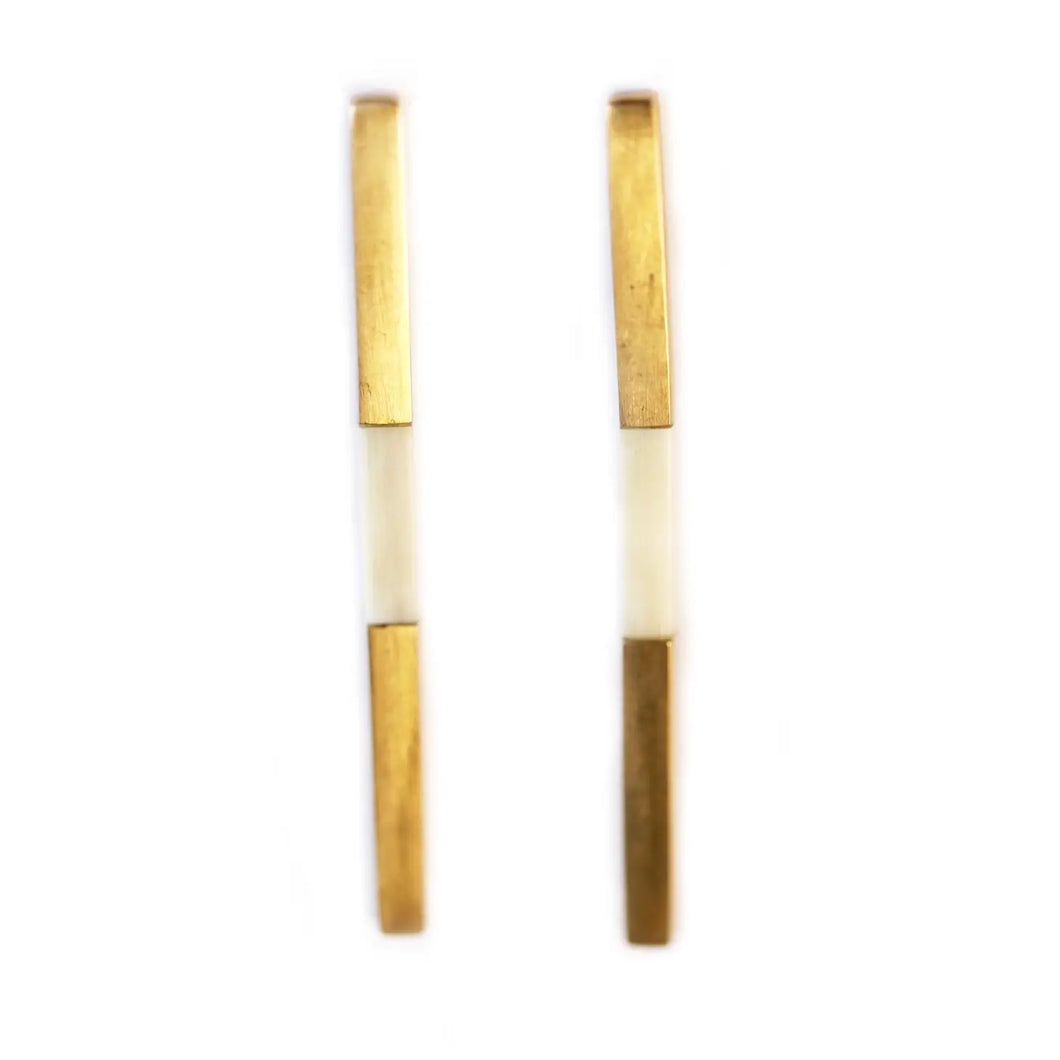 Bone and Brass Twig Earrings