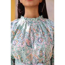 Load image into Gallery viewer, Block Printed Puff Sleeve Dress - Mint
