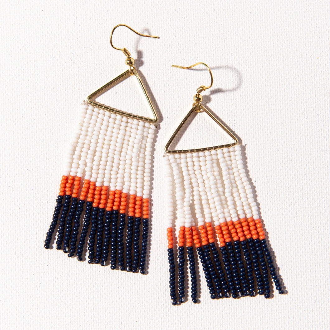 Navy, Orange, and White Color Block Seed Bead Earrings