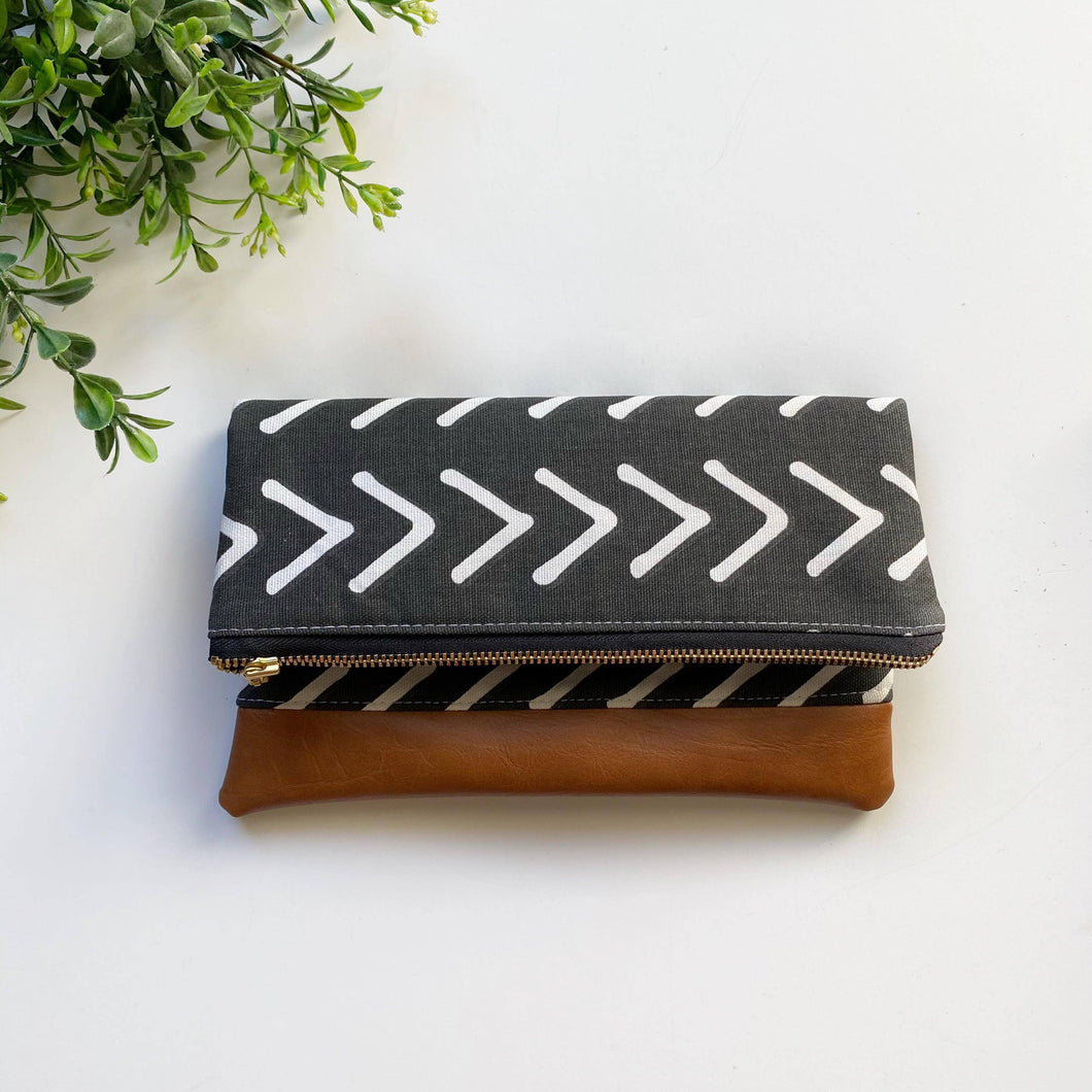 Small Foldover Clutch - Black + White Arrow