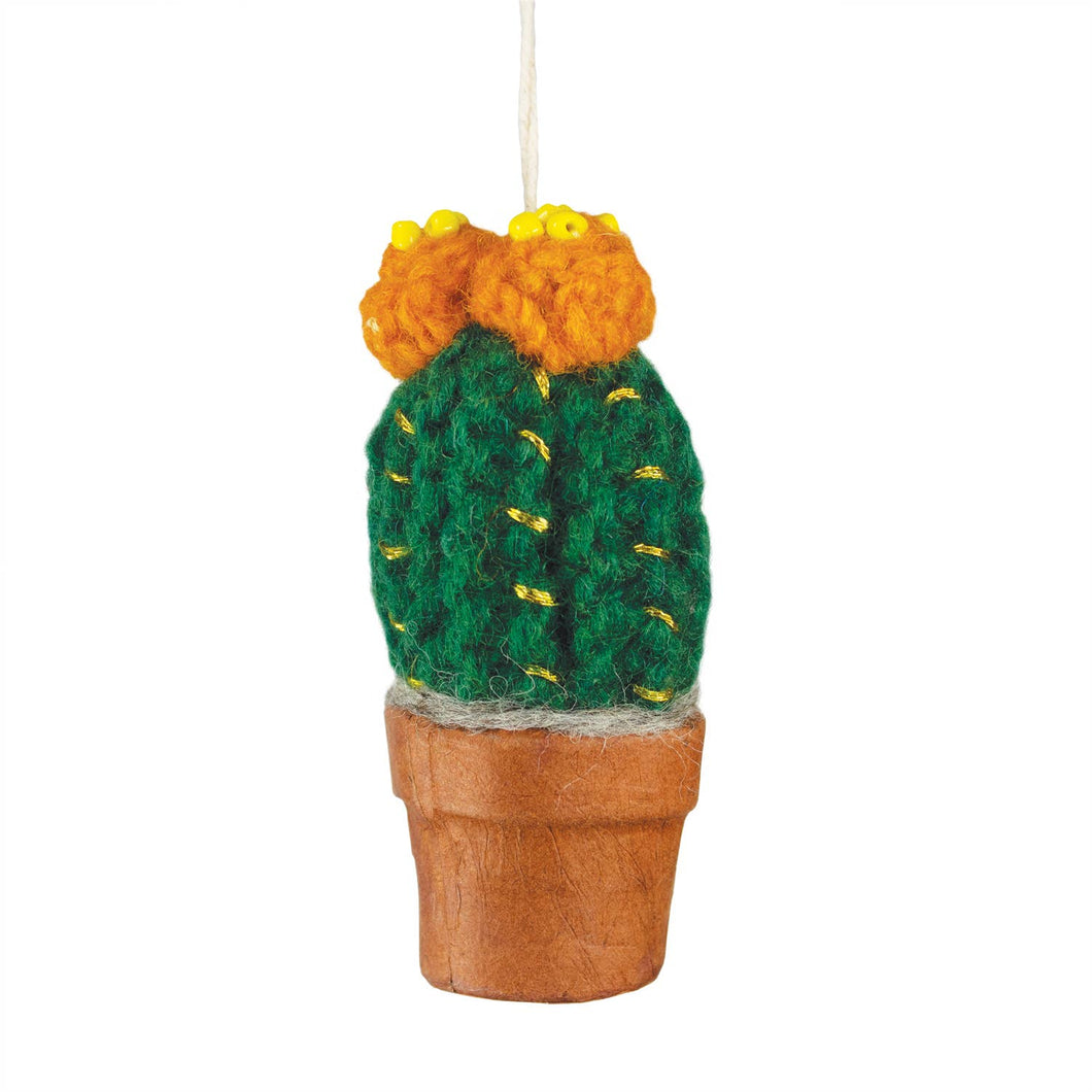 Crochet Barrell Cactus Ornament - Orange