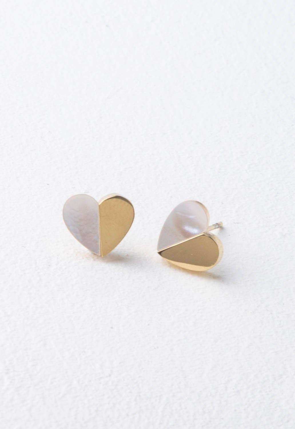 Gold & Mother of Pearl Heart Earring Studs