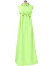 Load image into Gallery viewer, Vintage 1960s Emma Domb Lime Ruffle Bow Maxi Dress
