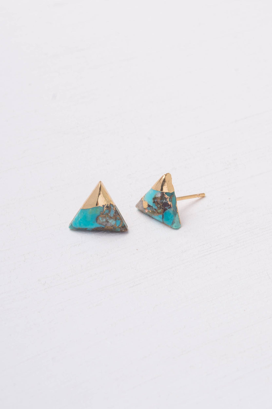 Turquoise Triangle Studs Gold Veining