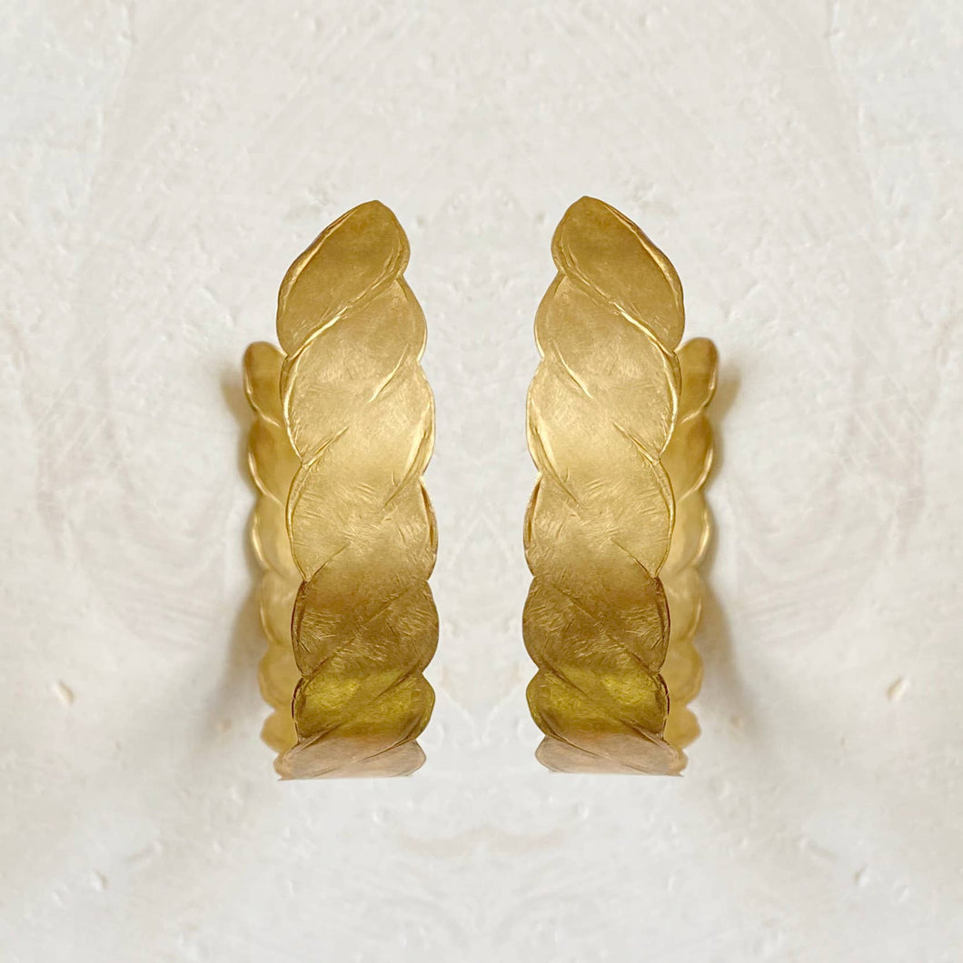 Brass Scalloped Wide Hoop Earrings