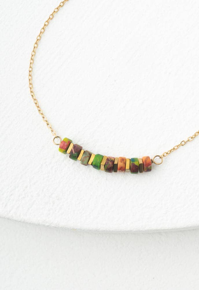 Stacked Cube Stones Necklace Multi - Emperor Stone