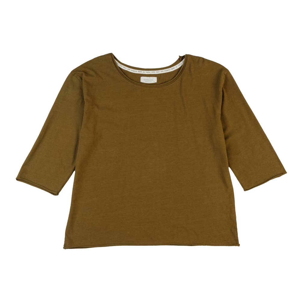 Organic Cotton Elbow Sleeve Relaxed Tee - Olive