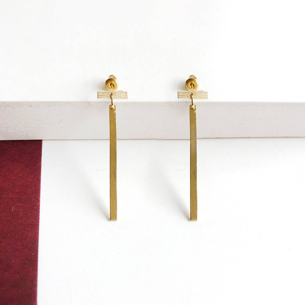 Matte Gold Dangling Bars Posts Earrings