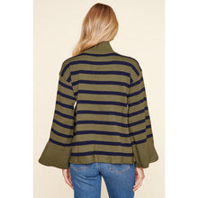 Load image into Gallery viewer, Olive &amp; Navy Striped Turtleneck Wide Sleeve Sweater
