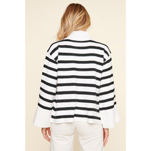 Load image into Gallery viewer, Ivory &amp; Black Striped Turtleneck Wide Sleeve Sweater
