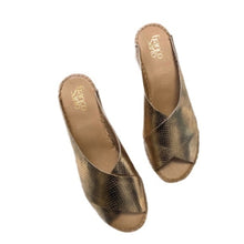 Load image into Gallery viewer, Thrifted Franco Sarto Gold Espadrille Slides - 10
