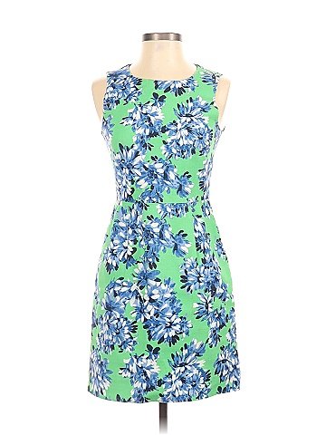 J. Crew Cotton Green & Blue Floral Dress - 10